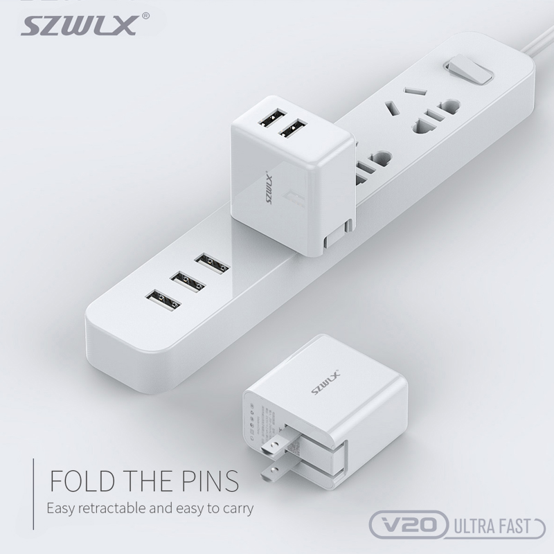 WEX V20 Dobbelt USB Wall Charger med foldelig Plug til iPhone X /8 /7 /6s /Plus, iPad Air 2 /mini 3, Galaxy S7 /S6 /S6 Edge, note 5 og mere, hvidt