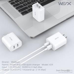 WEX V24 vægoplader, USB -oplader, hurtig oplader, dobbeltoplader